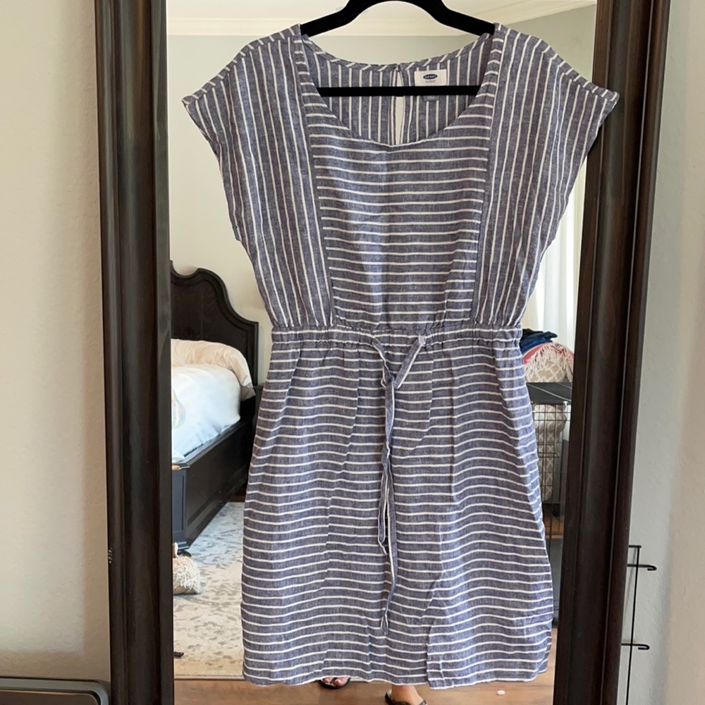 Blue and white linen dress